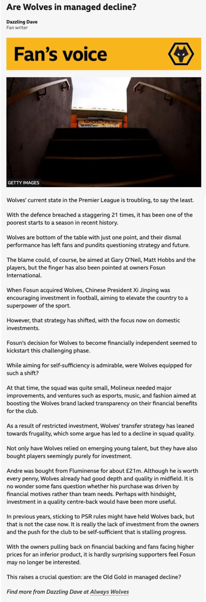 Wolves News - Are Wolves in managed decline?