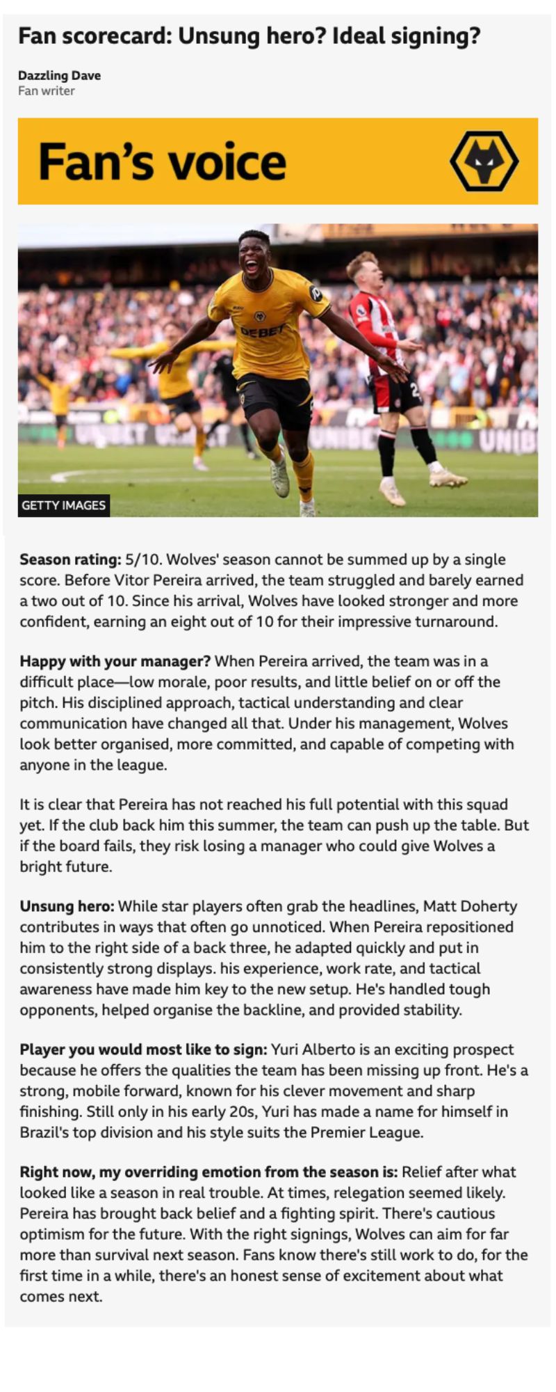 FROM STRUGGLE TO STABILITY: WOLVES’ SEASON REVIEW