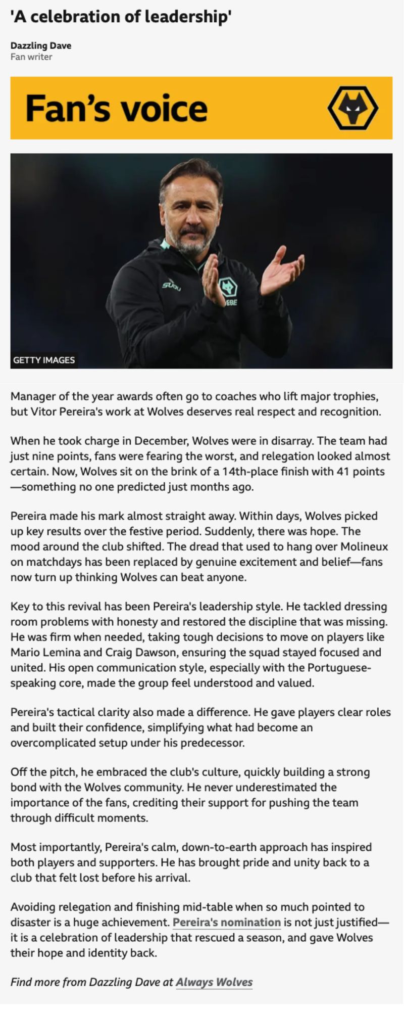 WHY PEREIRA’S TRANSFORMATION MERITS MANAGER OF THE YEAR NOMINATION